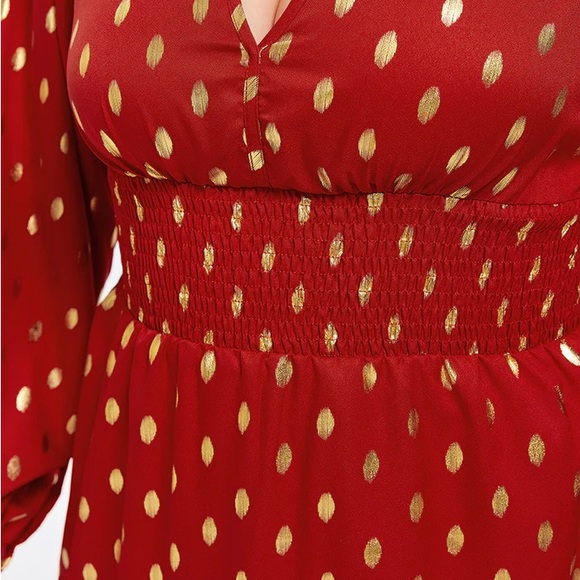 CurveSoul polka Dot V-Neck lantern sleeve midi Size 3X 22W 24W Plus-Size Dress - Picture 12 of 14